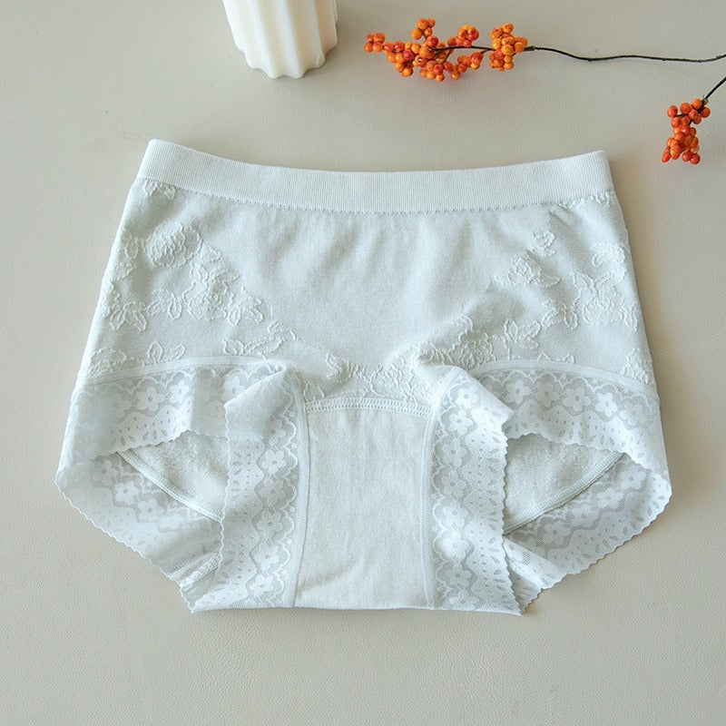 【蝴蝶浮雕系列】透氣桑蠶絲，抗菌底襠透氣不夾臀收腹女士中腰蕾絲三角内褲