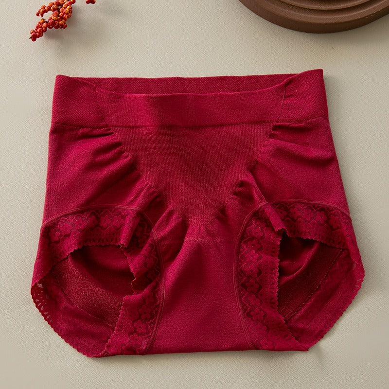 【天生柔軟順滑，收腹提臀】桑蠶絲蕾絲邊無痕包臀抗菌底襠大碼中高腰内褲