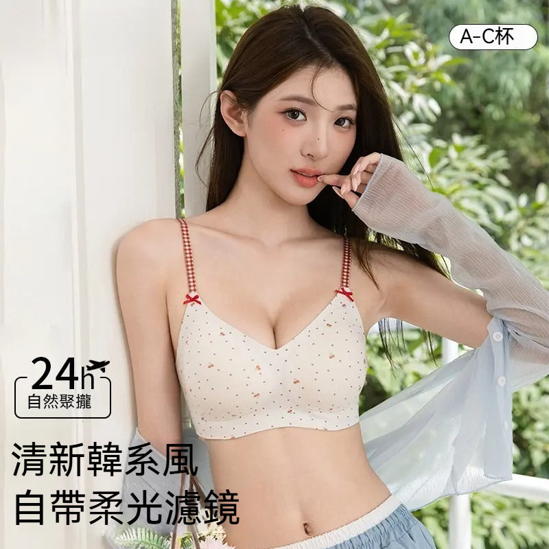 【法式清新少女風】細密網孔！本季夯品純棉甜美軟支撐細肩帶3D固定杯收副乳無鋼圈内衣