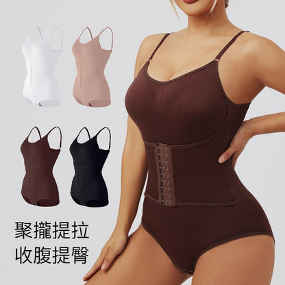 【聚攏托胸，收腹顯瘦】大碼！高彈無勒感一體式排扣設計無痕收腹塑身連體衣，排扣底襠便捷穿脫~