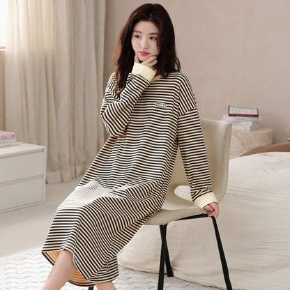 【韓版ins風】大碼純棉秋冬簡約休閑可外穿家居睡裙