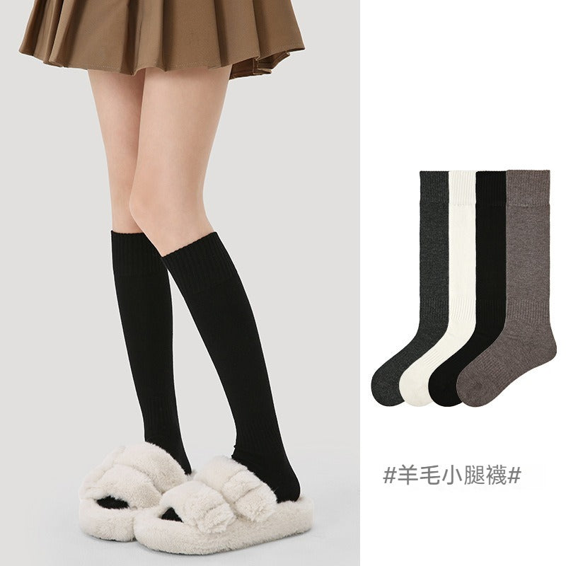 【素色保暖系列】秋冬新款素色羊毛保暖加厚顯瘦小腿襪