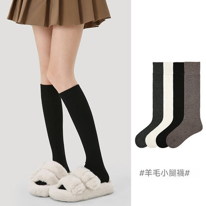 【素色保暖系列】秋冬新款素色羊毛保暖加厚顯瘦小腿襪