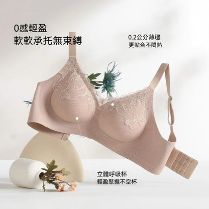 【花漾蕾絲系列】W型反重力支撐！新款V領螺紋針織3D按摩杯收副乳無鋼圈内衣