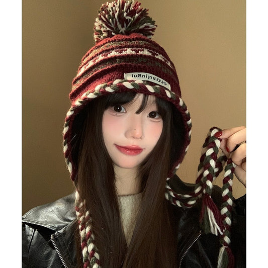 【費爾島風】秋冬新款麻花辮保暖百搭顯臉小護耳毛綫帽子