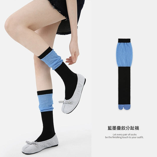 【二指堆堆襪款】細膩耐磨網眼透氣簡約潮流撞色分趾襪二趾襪
