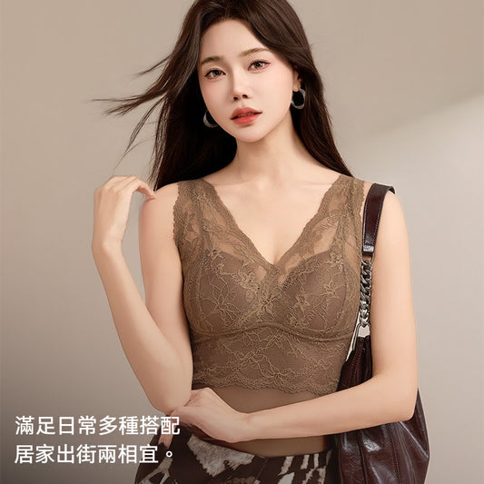 【秋冬磨毛系列】免穿内衣~新款秋冬保暖深V蕾絲内衣背心Bratop
