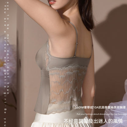 超值組合價【輕奢桑蠶絲系列】夏季深V交叉性感立體杯型上托收副乳美背蕾絲Bratop吊帶内衣