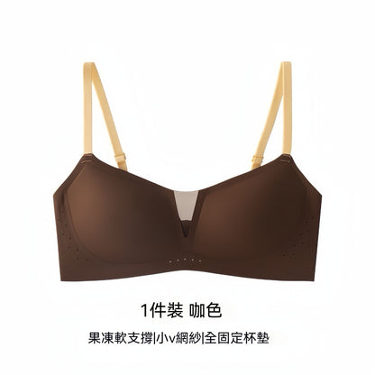 【高級撞色風】性感網紗低領小胸显大聚攏收副乳透气舒適软支撑无痕文胸