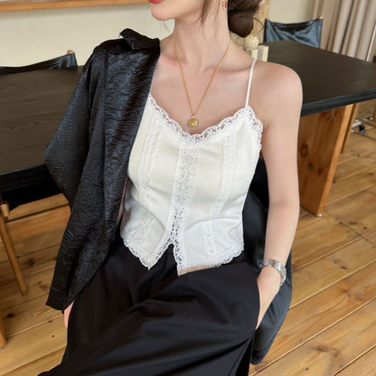 【法式蕾絲刺綉系列】輕奢款~自帶胸墊！2026新款美背緞面内衣吊帶打底背心