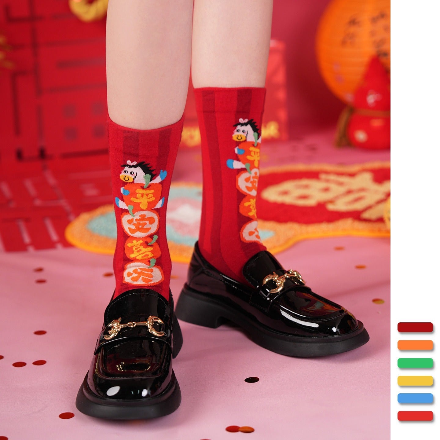 【大吉大利！馬上快樂~】送紅包殼！親子款，全家都能穿~秋冬新款小馬系列本命年撞色小馬中筒襪