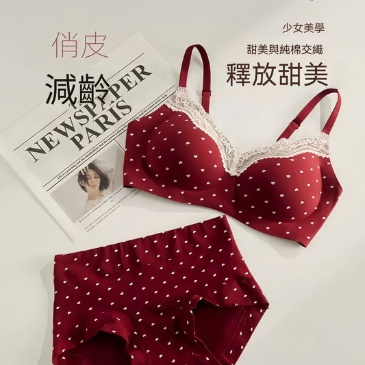 【法式純欲風】甜美碎花系列！新款蕾絲邊純棉無鋼圈聚攏無痕内衣套裝