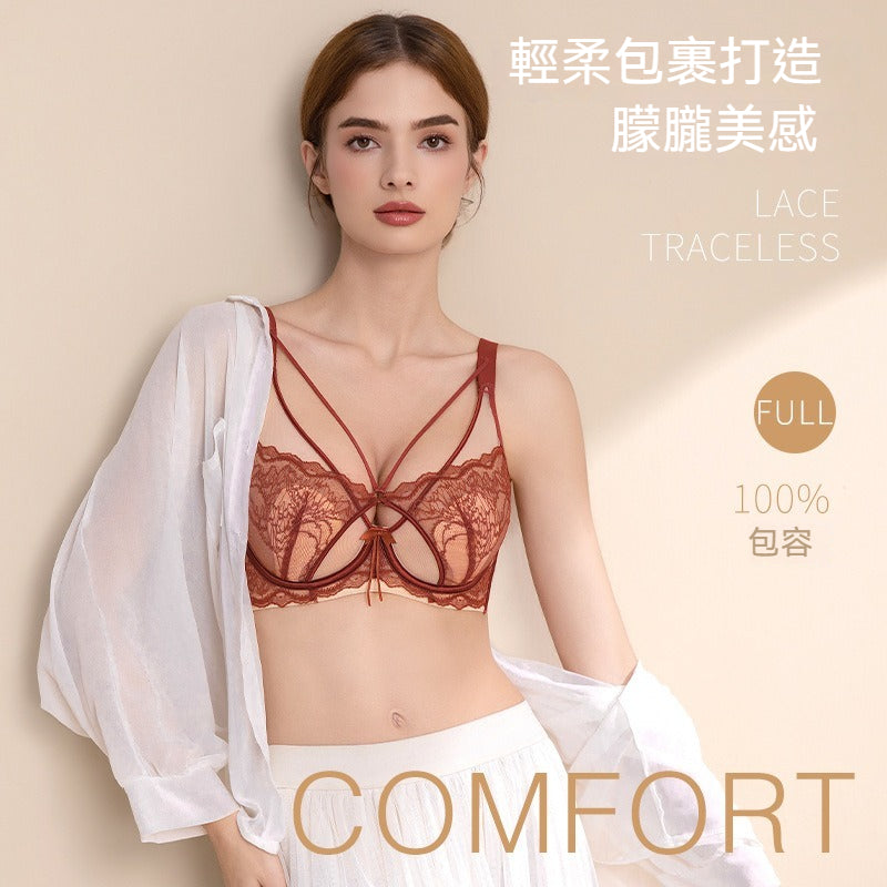 【法式純欲風】高顔值水晶杯！新款細膩蕾絲軟鋼圈網紗收副乳顯瘦内衣