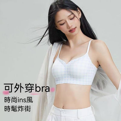 超值組合價【復古赫本領】反重力支撐！外擴漫畫胸聚攏不勒超舒適果凍條軟支撐條紋内衣