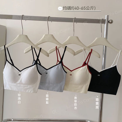 超值組合價【運動感少女系列】可外穿！夏日爆款涼感冰絲透氣撞色V領耐水洗吊帶少女感内衣