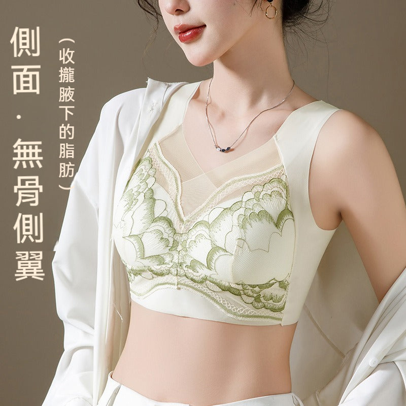 【透氣網孔內杯】視覺顯小，魅力加分！新款刺繡勾勒杯面提拉不跑杯聚攏無鋼圈內衣