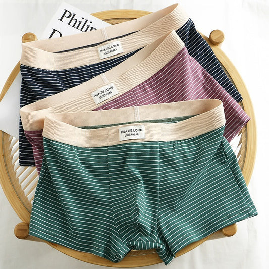 【條紋潮流系列】純棉透氣質感！新款條紋純棉拼接撞色男士平角內褲