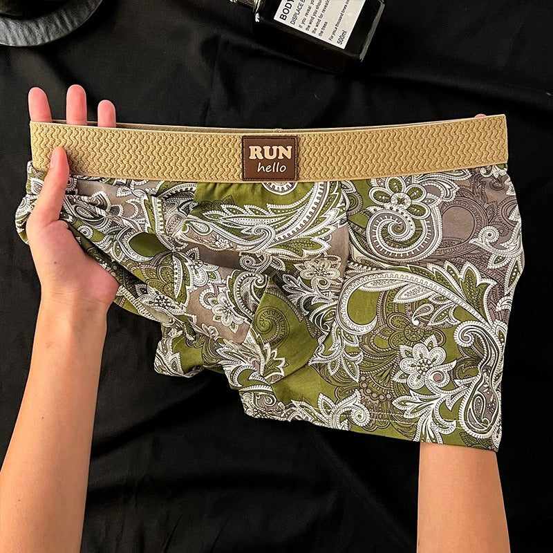 【古典風青花瓷系列】質感輕奢~新款撞色琥珀流光中腰平角男士内褲