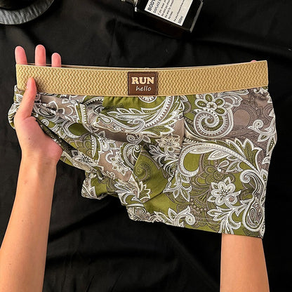 【古典風青花瓷系列】質感輕奢~新款撞色琥珀流光中腰平角男士内褲