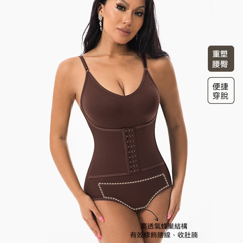 【聚攏托胸，收腹顯瘦】大碼！高彈無勒感一體式排扣設計無痕收腹塑身連體衣，排扣底襠便捷穿脫~