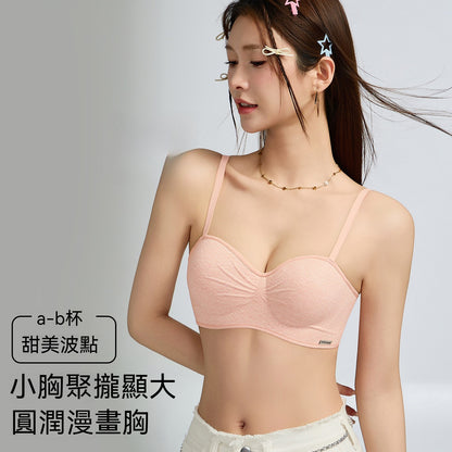 【圓潤甜美波點風】小胸神器！穿上秒變大~聚攏漫畫胸顯大無痕無鋼圈防下垂裸感高彈不勒女士文胸