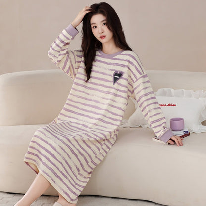 【韓版ins風】大碼純棉秋冬簡約休閑可外穿家居睡裙