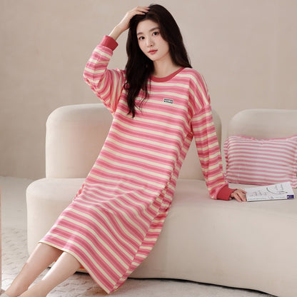 【韓版ins風】大碼純棉秋冬簡約休閑可外穿家居睡裙