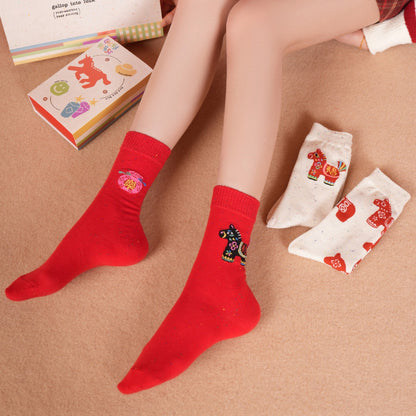 【馬上有福！】送禮品袋&紅包殼！新款小馬系列福到撞色小馬中筒襪男女可穿