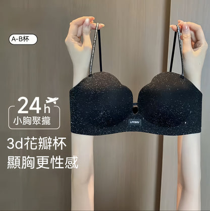 【貼合曲綫 一穿升杯！】夏季新款輕奢細閃肩帶3D花瓣杯W條軟支撐無鋼圈聚攏内衣