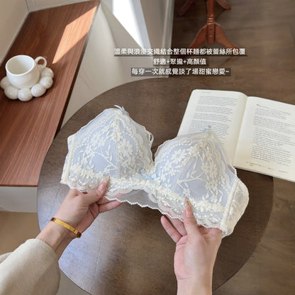 【浪漫花卉蕾絲】法式蕾絲聚攏小胸顯大無鋼圈美背性感文胸
