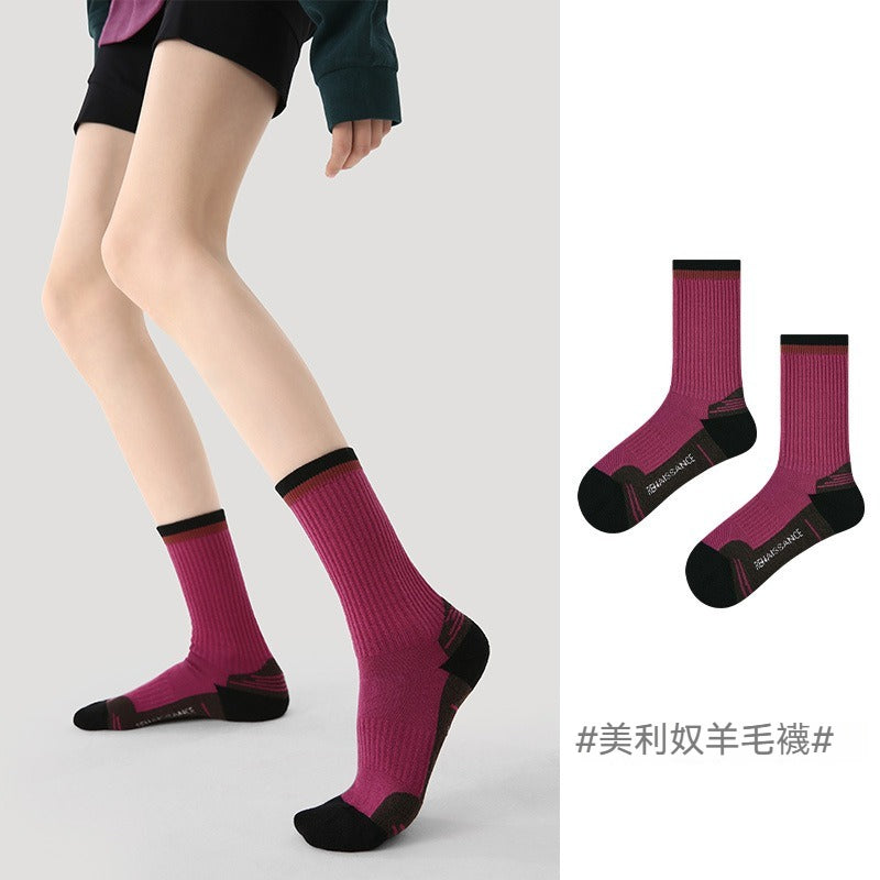 【優質美利奴羊毛】冬天擺脫腳冷煩惱！徒步/登山必備~新款吸濕排汗防滑毛圈中筒襪