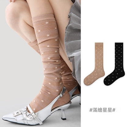 【春夏防蚊系列】2026春夏新款甜美防蚊襪星星顯瘦長筒襪小腿襪