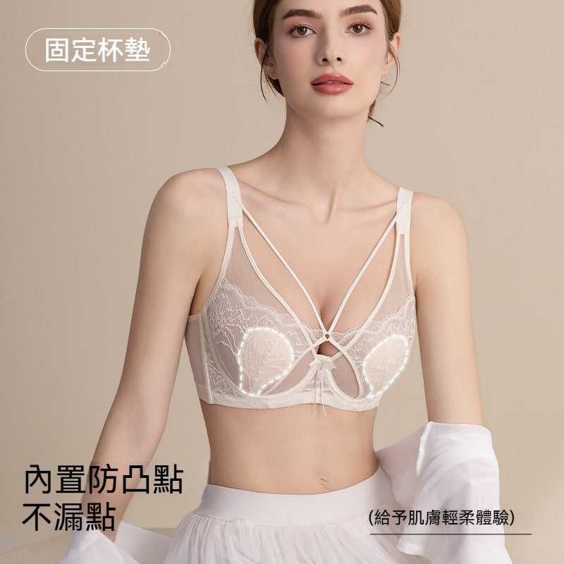 【法式純欲風】高顔值水晶杯！新款細膩蕾絲軟鋼圈網紗收副乳顯瘦内衣