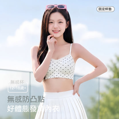 超值組合價【零感波點少女系列】有背扣/無背扣可選~W型軟支撐固定杯透氣細肩帶無鋼圈内衣
