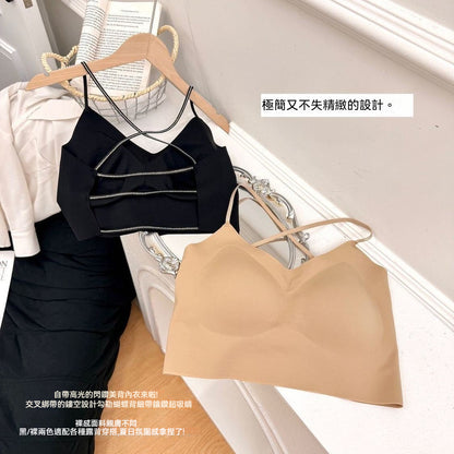 【交叉美背鏤空系列】肩帶閃鑽設計~2026新款性感鏤空美背大露背可拆卸杯墊無鋼圈内衣