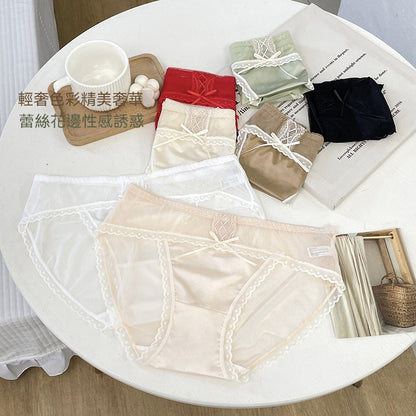 【輕奢性感風】涼感冰絲軟糯超舒服！清透性感網紗百褶撞色女士三角内褲