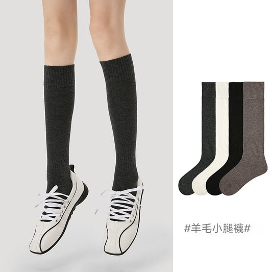 【素色保暖系列】秋冬新款素色羊毛保暖加厚顯瘦小腿襪