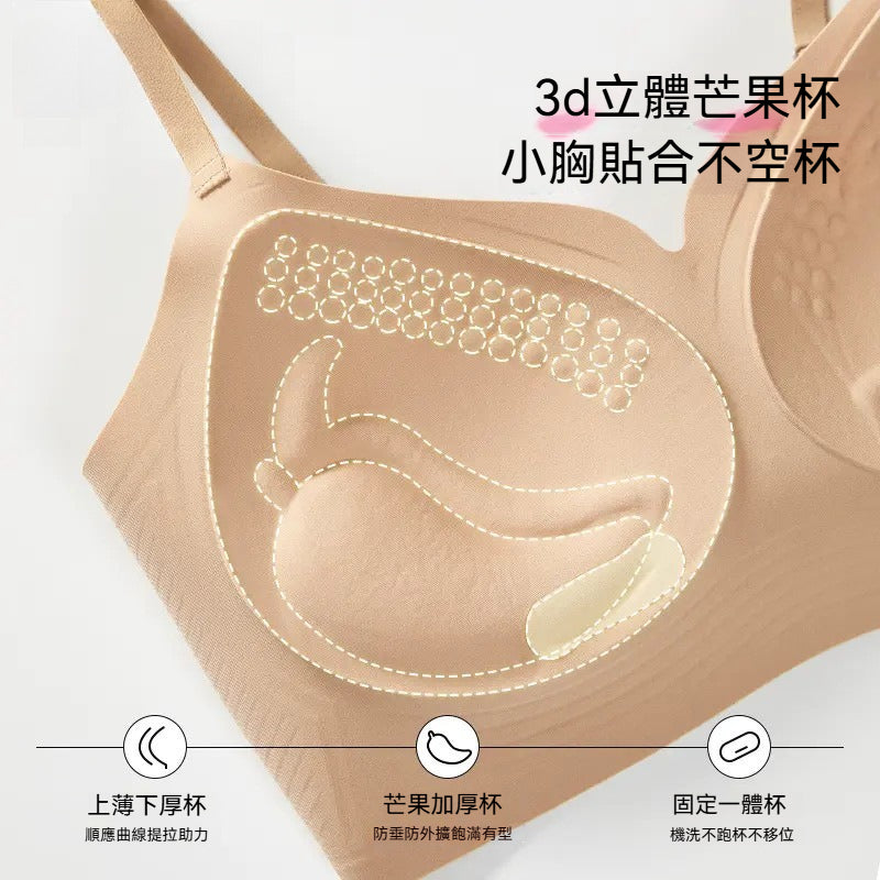 超值組合價【復古赫本領】反重力支撐！外擴漫畫胸聚攏不勒超舒適果凍條軟支撐條紋内衣
