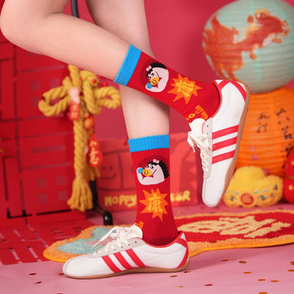 【大吉大利！馬上快樂~】送紅包殼！親子款，全家都能穿~秋冬新款小馬系列本命年撞色小馬中筒襪