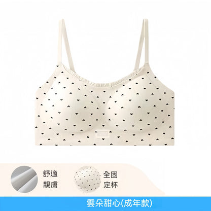 超值組合價【零感波點少女系列】有背扣/無背扣可選~W型軟支撐固定杯透氣細肩帶無鋼圈内衣