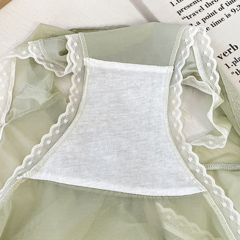 【輕奢性感風】涼感冰絲軟糯超舒服！清透性感網紗百褶撞色女士三角内褲