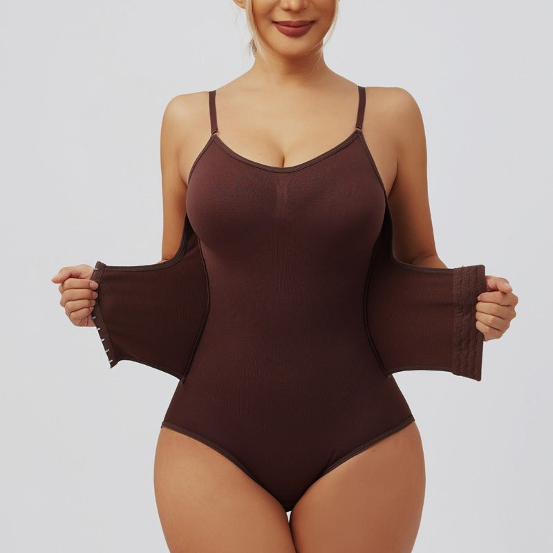 【聚攏托胸，收腹顯瘦】大碼！高彈無勒感一體式排扣設計無痕收腹塑身連體衣，排扣底襠便捷穿脫~