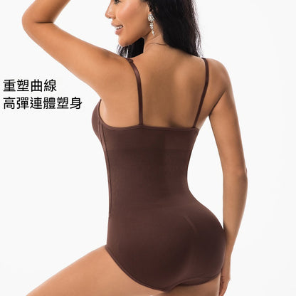 【聚攏托胸，收腹顯瘦】大碼！高彈無勒感一體式排扣設計無痕收腹塑身連體衣，排扣底襠便捷穿脫~