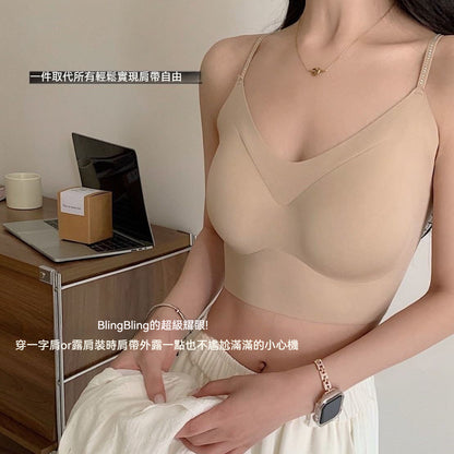 【交叉美背鏤空系列】肩帶閃鑽設計~2026新款性感鏤空美背大露背可拆卸杯墊無鋼圈内衣