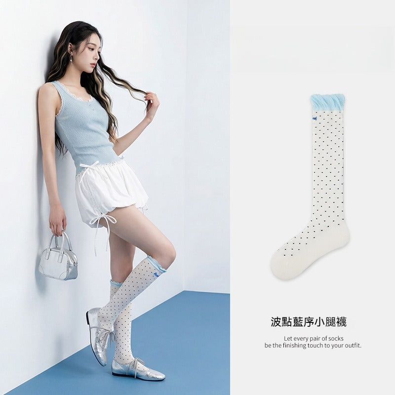 超值組合價【法式波點系列】佯裝/短褲/小西裝都顯瘦百搭~夏季新款仙女風公主襪透氣微壓過膝壓力襪