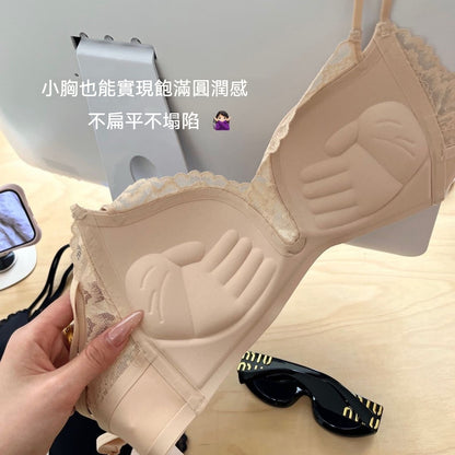【日系蕾絲】3D立體手掌杯~小胸聚攏顯大！透氣不勒舒適上托背扣無鋼圈内衣