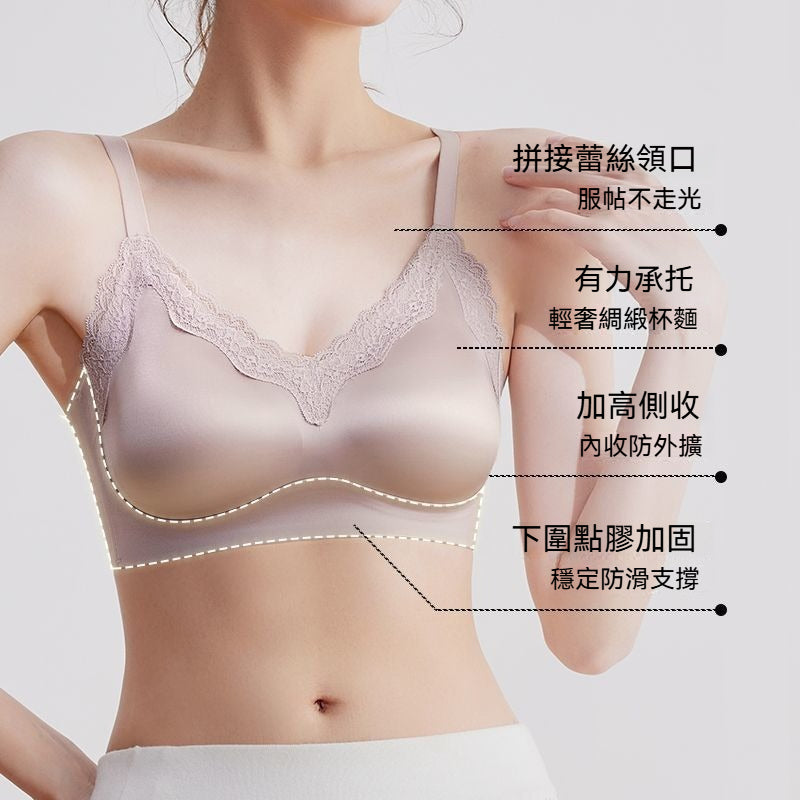 【夏季熱銷款】軟支撐系列~法式蕾絲緞面W型支撐聚攏防下垂無感無鋼圈內衣