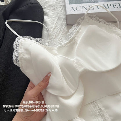 【法式蕾絲刺綉系列】輕奢款~自帶胸墊！2026新款美背緞面内衣吊帶打底背心