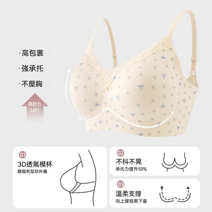 【法式純欲風】感恩回饋~少女感甜美碎花系列！新款蕾絲邊純棉無鋼圈聚攏無痕内衣套裝