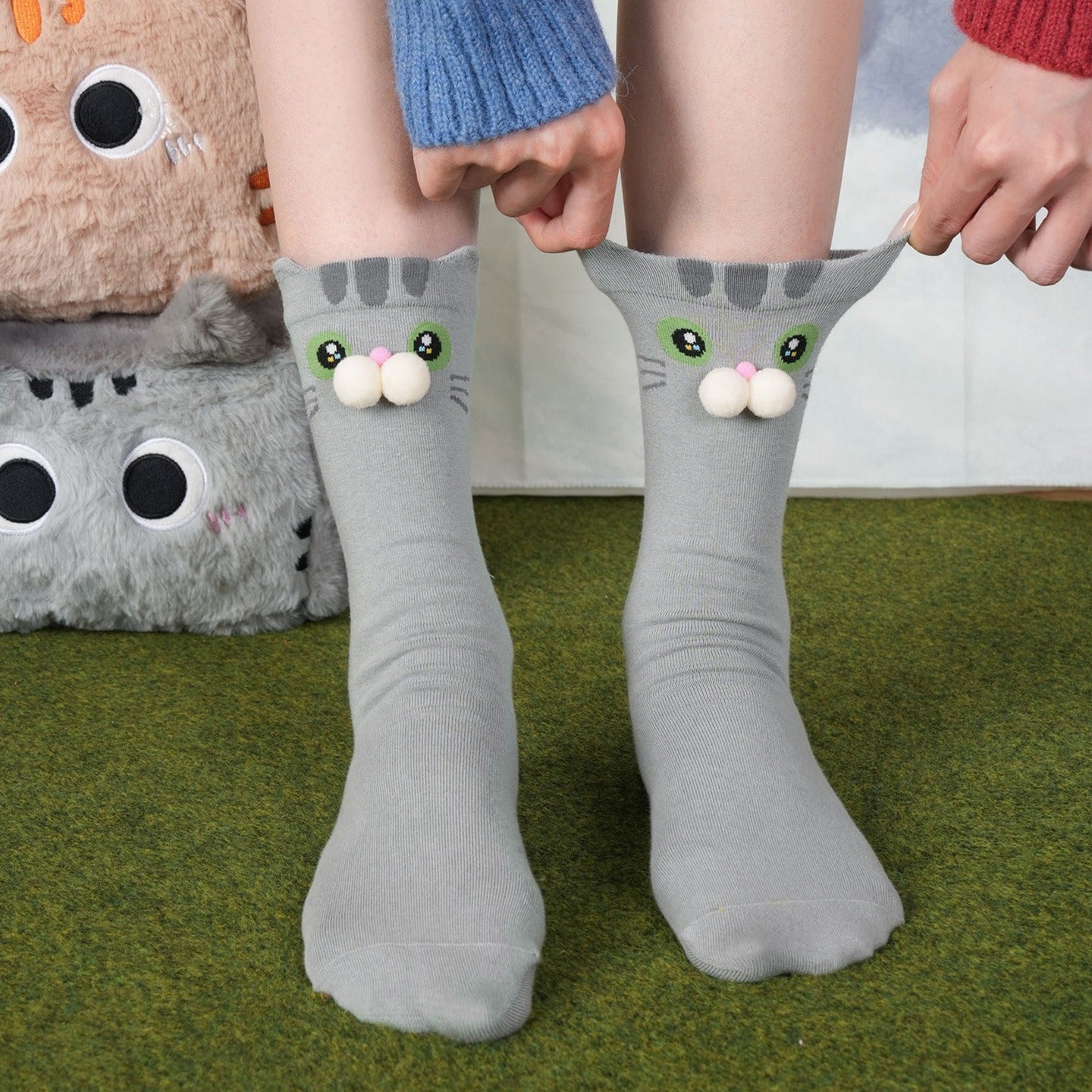 【可愛噘嘴喵系列】秋冬新款花貓奶牛貓立體可愛純棉中筒襪女襪